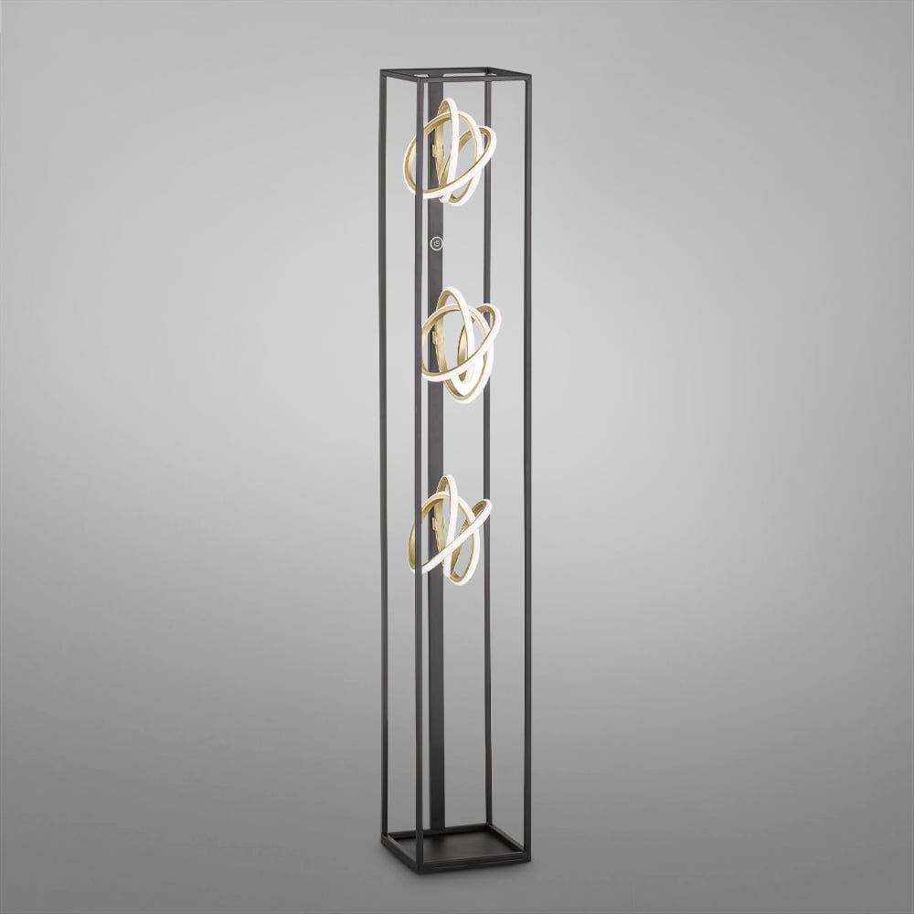 Fischer & Honsel Stehleuchte Wotan Mit 3 E27 Fassungen – Nickelfarben, Sandfarbener Stoffschirm (68x68x160 Cm)