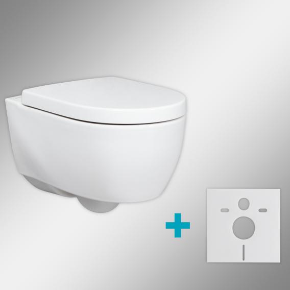 Geberit iCon & Tellkamp Premium 1000 Wand-Tiefspül-WC-SET kurz mit Montagezubehör: WC-Sitz mit Absenkautomatik, WC ohne Spülrand weiß, mit KeraTect