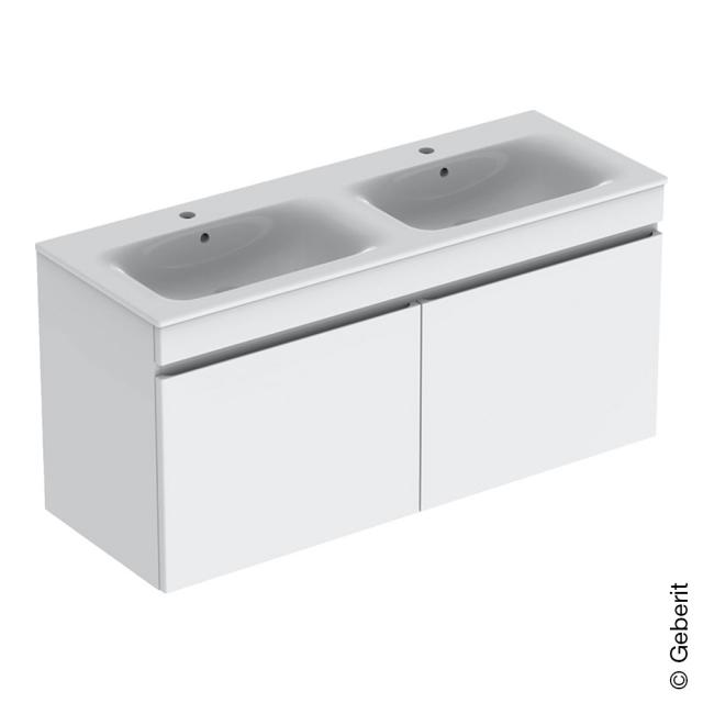 Geberit Renova Plan Doppelwaschtisch mit Waschtischunterschrank mit 2 Auszügen und 2 Innenschubladen weiß hochglanz, WT weiß mit KeraTect