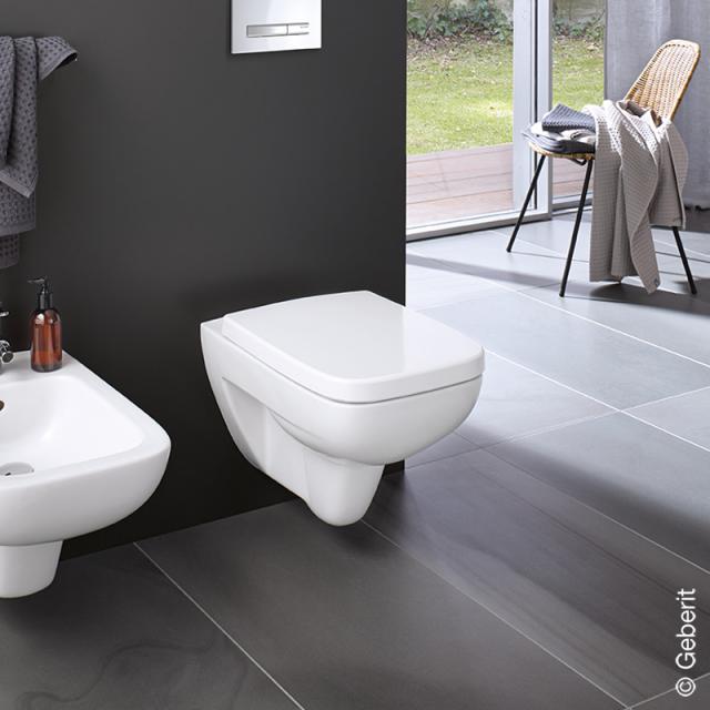 Geberit Renova Plan Wand-Tiefspül-WC mit WC-Sitz ohne Spülrand, weiß, mit KeraTect, WC-Sitz mit Absenkautomatik & abnehmbar