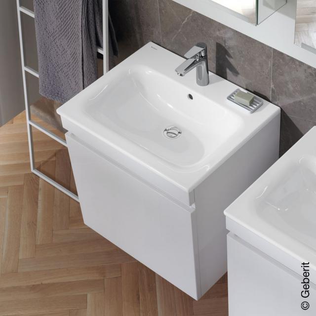 Geberit Renova Plan Waschtisch mit Waschtischunterschrank mit 1 Auszug und Innenschublade weiß hochglanz, WT weiß