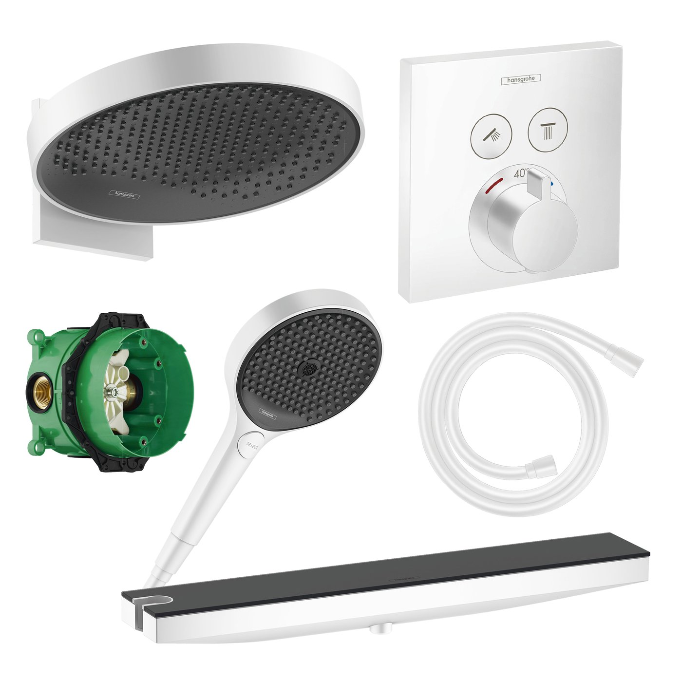 Hansgrohe Dusch-Set Unterputz – Thermostatarmatur, Regendusche & Handbrause, Schwarz Matt (HGKS03)