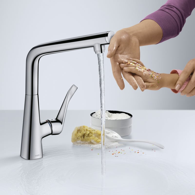 hansgrohe Metris Select M71 kitchen fitting, swivelling chrome ...