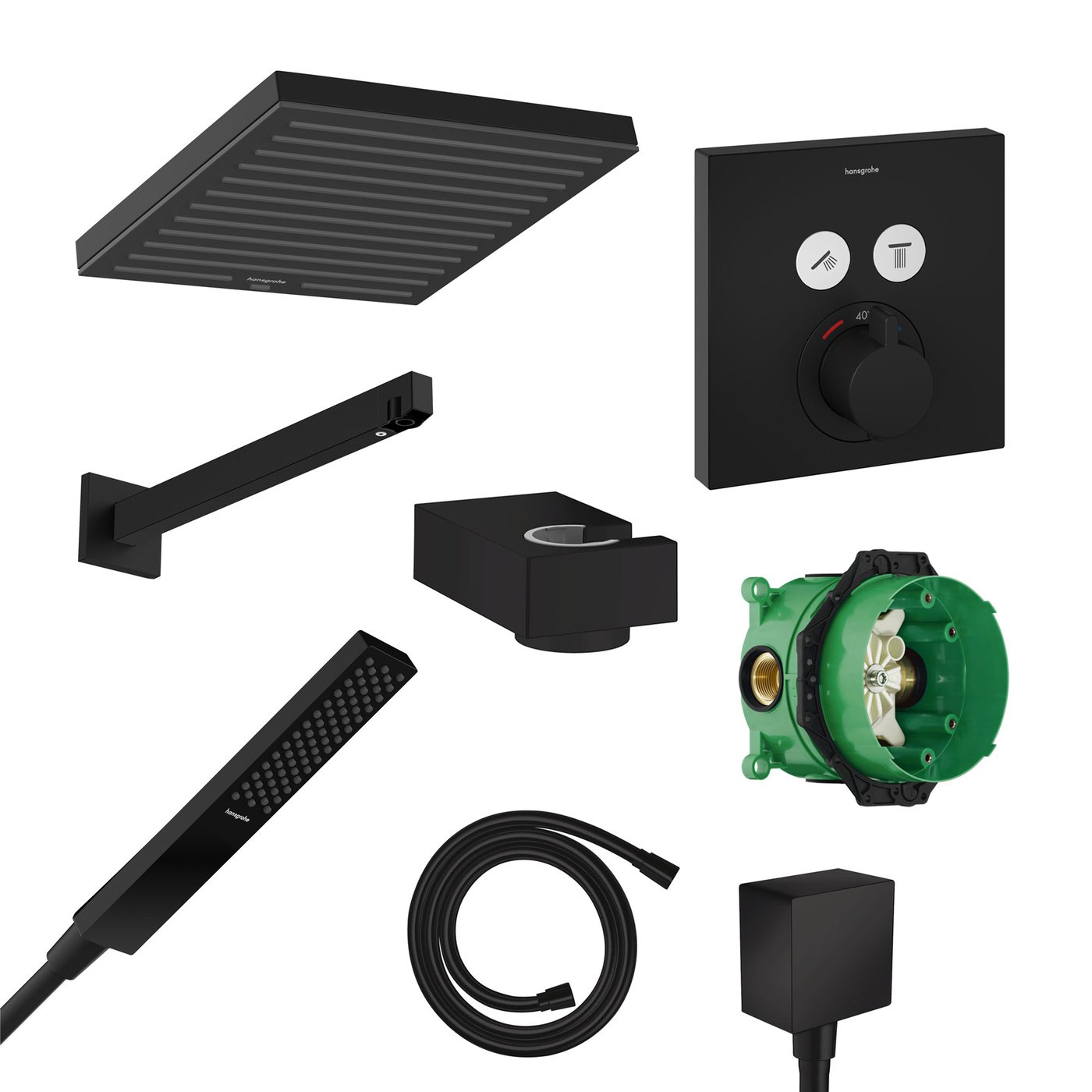 Hansgrohe Dusch-Set Schwarz Matt – Regendusche, Thermostat & Handbrause Im Komplettpaket