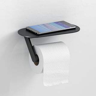 Paper Towel Holder Under Cabinet Wall Mount Toilet Paper Holder With Phone Shelf - Double Roll Stainless Steel Bathroom Organizer In Black Wall Mounted Tp Holder