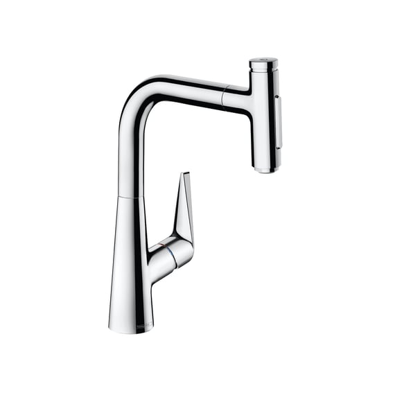 Hansgrohe Talis C Higharc Küchenarmatur – Herausziehbarer Auslauf, 2-Strahlregler, Steel Optik, 1-Hebel