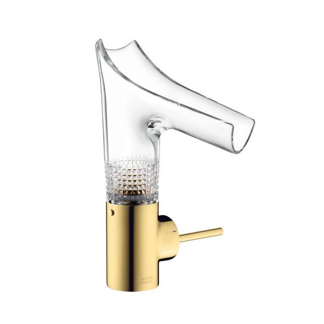 AXOR Starck V Einhebel-Waschtischmischer 140 mit Glasauslauf mit Diamantschliff mit immer geöffnetem Ablaufventil, gold