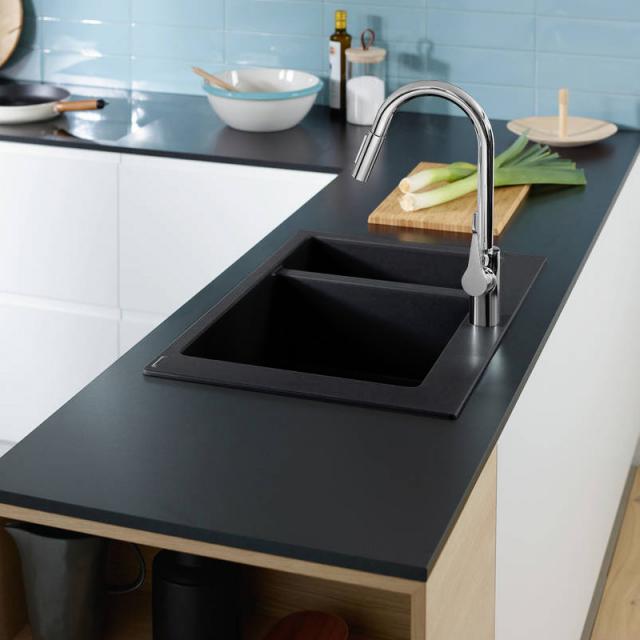 Hansgrohe S51 Küchenspüle mit Restebecken 180/450, Einbau graphit schwarz