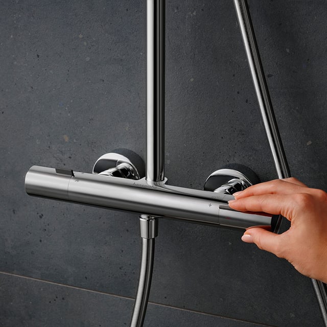 hansgrohe Pulsify S Puro exposed shower system with thermostat chrome ...