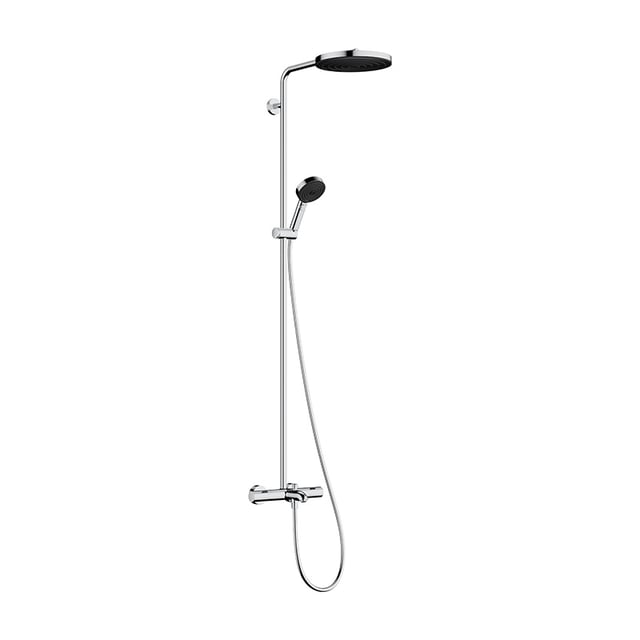 hansgrohe Pulsify S Puro exposed shower system with bath spout ...