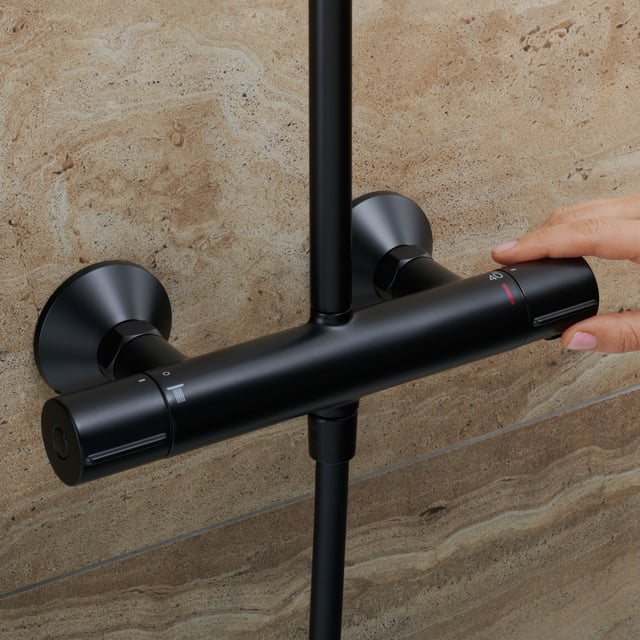 hansgrohe Vernis Blend exposed shower system with thermostat matt black ...