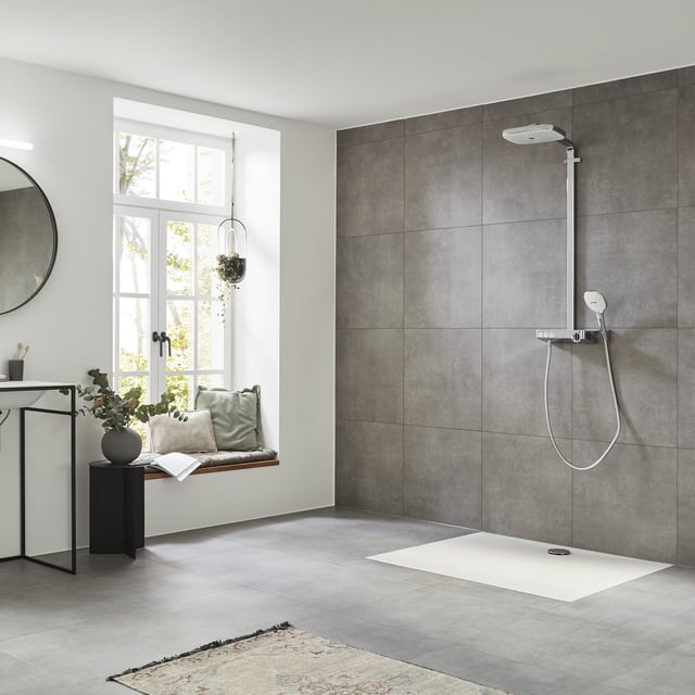hansgrohe Raindance Select E exposed shower system with thermostat