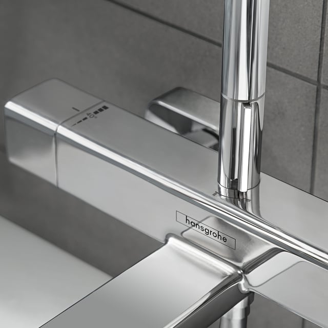 hansgrohe Croma E exposed shower system with bath spout, thermostat ...