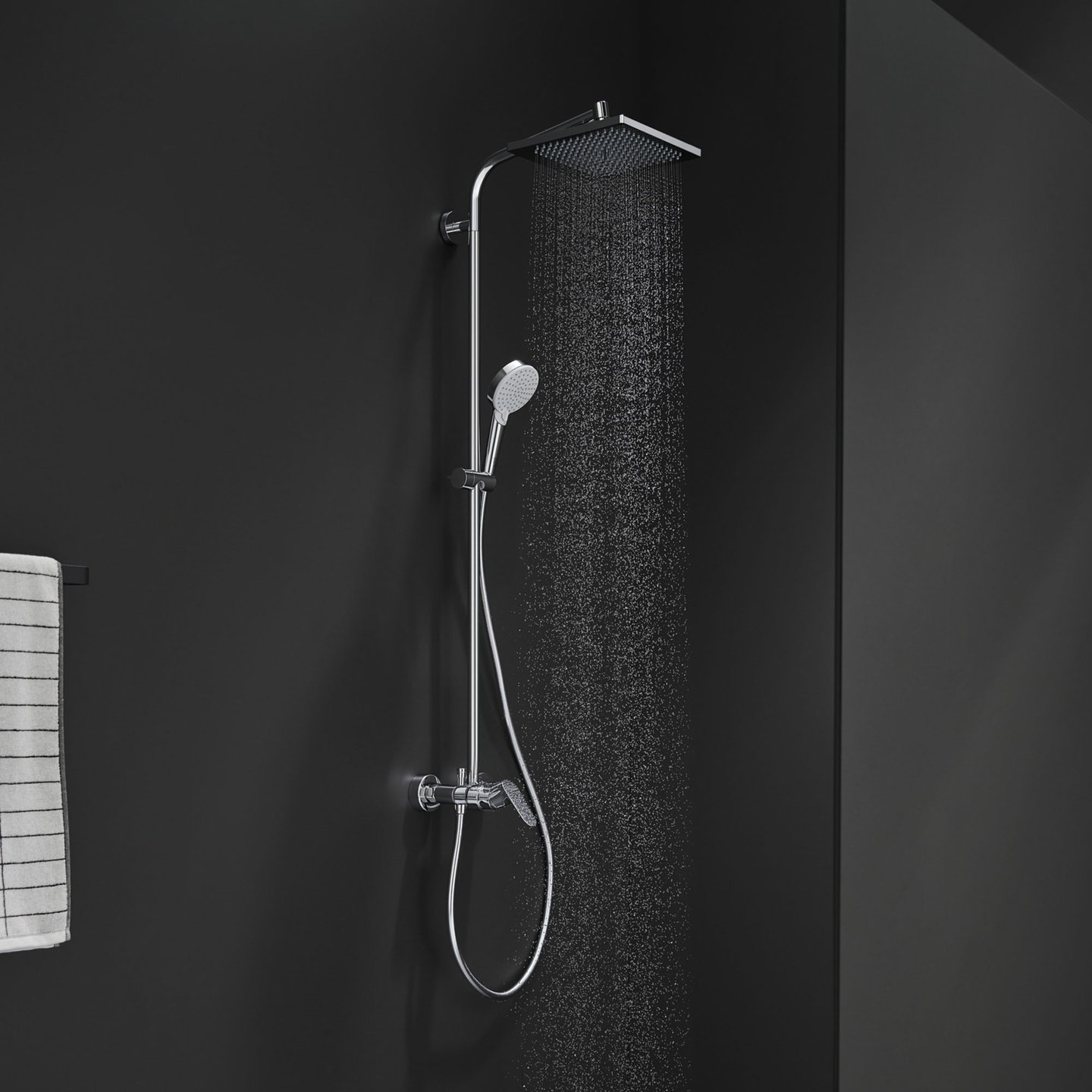 hansgrohe Crometta E exposed shower system, single-lever mixer