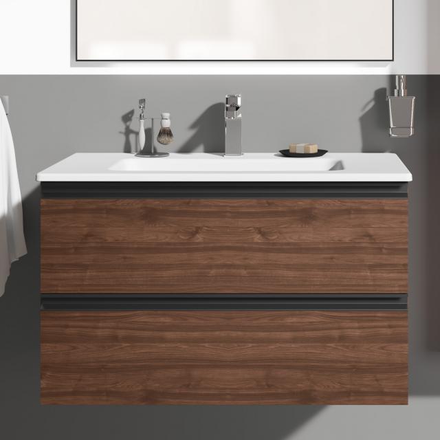 Ideal Standard Connect E Waschtisch mit Waschtischunterschrank mit 2 Auszügen Front walnuss dekor/Korpus walnuss dekor, Griff anthrazit