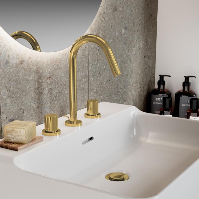 Ideal Standard Joy 3-Loch-Waschtischarmatur mit Zugstangen-Ablaufgarnitur, brushed gold