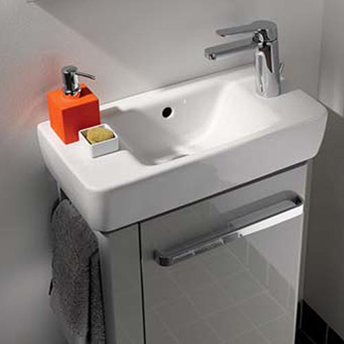 Geberit Renova Compact Handwaschbecken mit Hahnloch rechts weiß mit Keratect