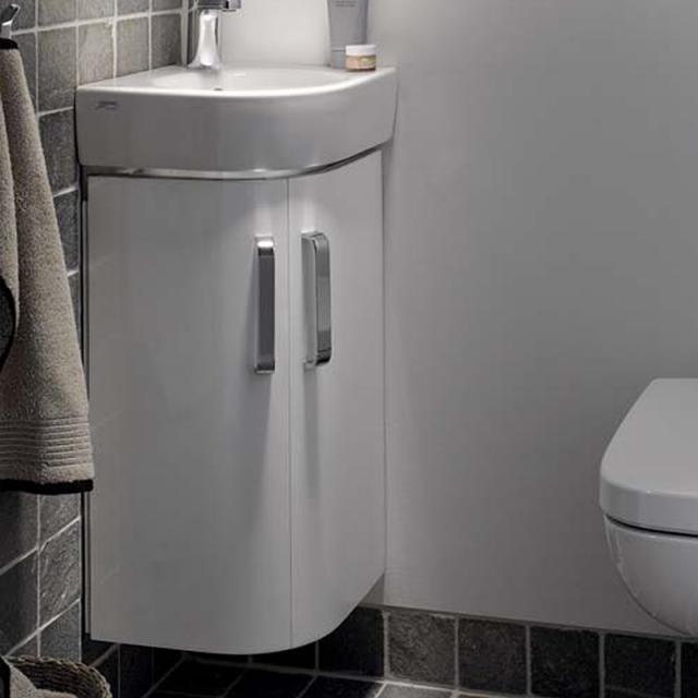 Geberit Renova Compact Waschtischunterschrank für Eckhandwaschbecken mit 2 Türen weiß hochglanz/weiß matt