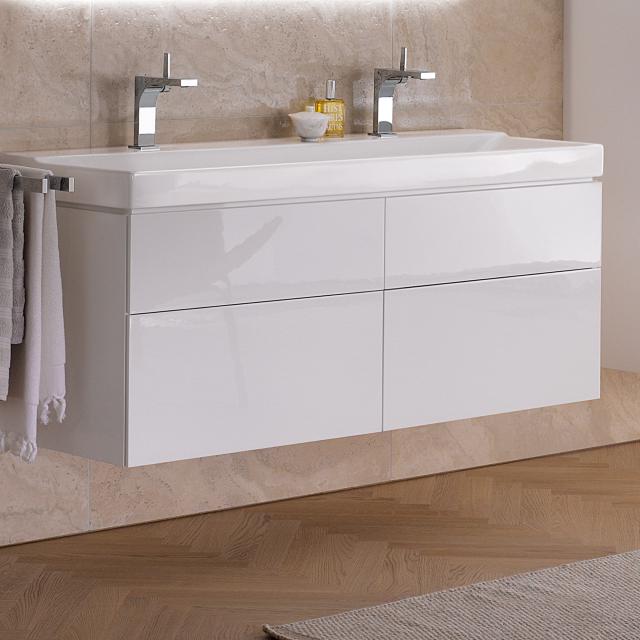 Geberit Xeno² Waschtischunterschrank für Doppelwaschtisch mit 4 Auszügen Front weiß hochglanz/Korpus weiß hochglanz