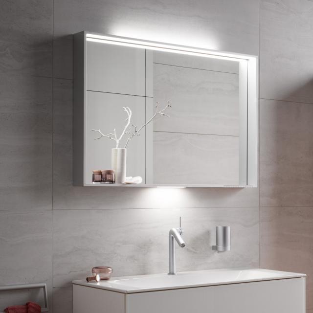 Keuco X-Line Spiegel mit DALI-LED-Beleuchtung weiß seidenmatt, mit Spiegelheizung