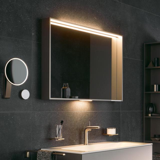 Keuco X-Line Spiegel mit LED-Beleuchtung inox seidenmatt, Farbtemperatur einstellbar, ohne Spiegelheizung