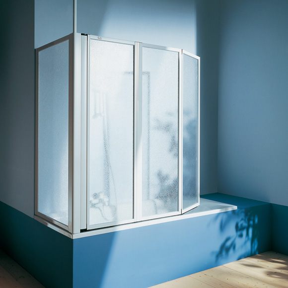 Koralle Avant Duschfaltwand 3-teilig für Badewanne Kunstglas Polyrit aquaperl transparent / silber matt