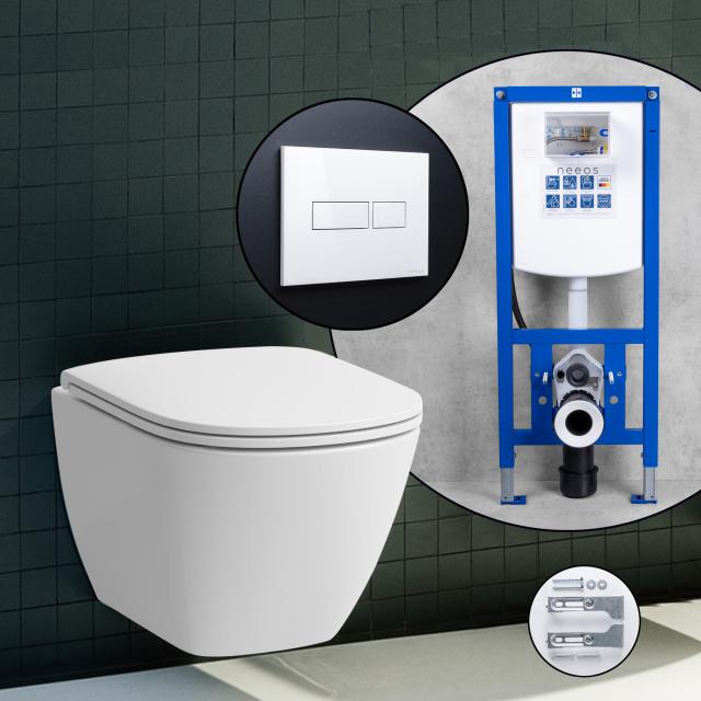 LAUFEN LUA Compact Komplett-SET Wand-WC mit neeos Vorwandelement, Betätigungsplatte mit eckiger Betätigung in weiß, mit CleanCoat