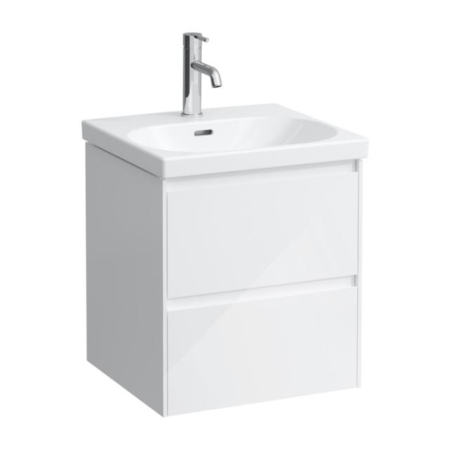 LAUFEN LUA Handwaschbecken mit LANI Waschtischunterschrank mit 2 Auszügen weiß glanz, WT weiß, mit 1 Hahnloch, mit Überlauf