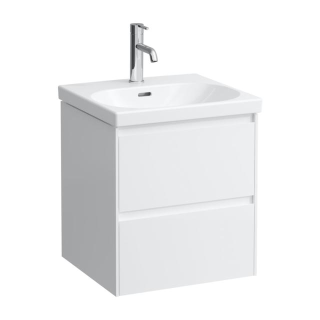 LAUFEN LUA Handwaschbecken mit LANI Waschtischunterschrank mit 2 Auszügen weiß matt, WT weiß, mit 1 Hahnloch, mit Überlauf