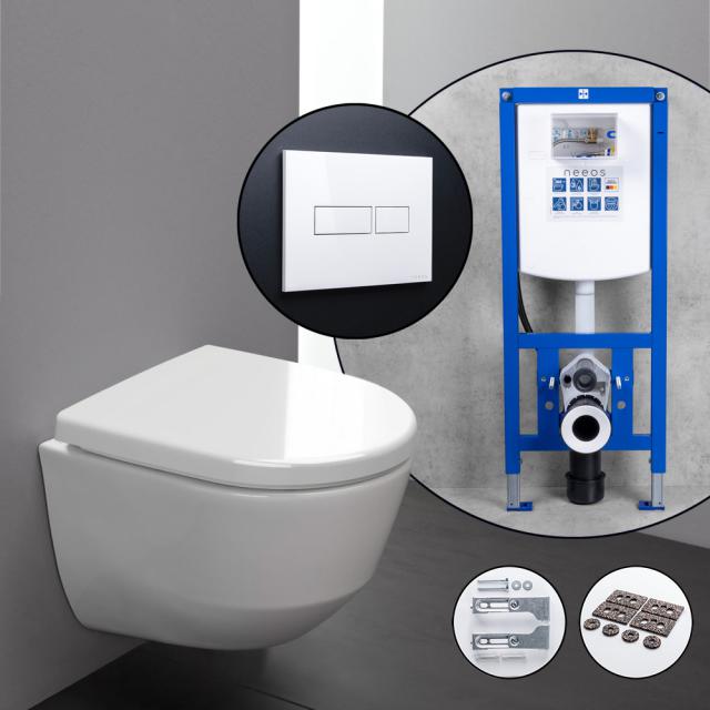LAUFEN Pro Compact Komplett-SET Wand-WC mit neeos Vorwandelement, Betätigungsplatte mit eckiger Betätigung in weiß