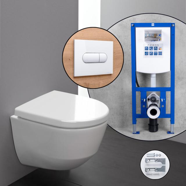 LAUFEN Pro Compact Komplett-SET Wand-WC mit neeos Vorwandelement, Betätigungsplatte mit ovaler Betätigung in weiß