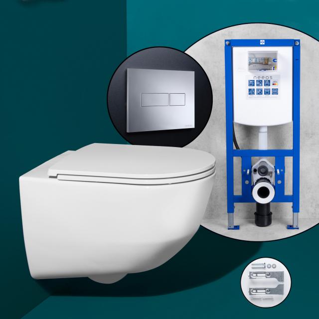 LAUFEN Pro Komplett-SET Wand-WC mit neeos Vorwandelement, Betätigungsplatte mit eckiger Betätigung in chrom