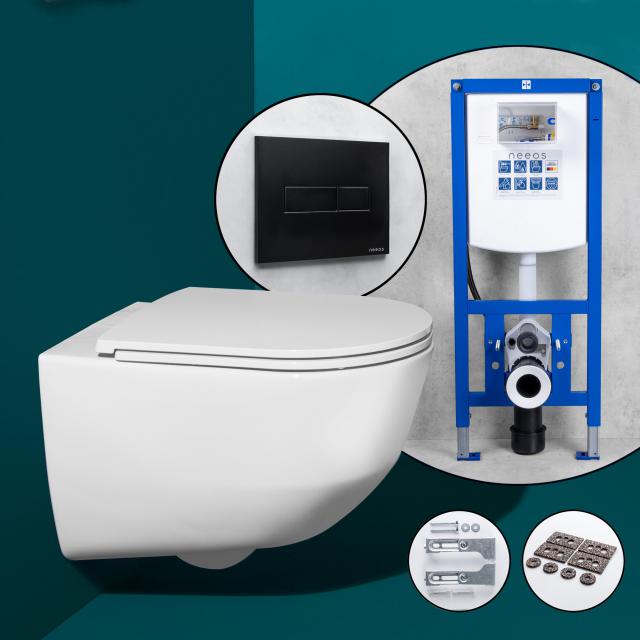 LAUFEN Pro Komplett-SET Wand-WC mit neeos Vorwandelement, Betätigungsplatte mit eckiger Betätigung in schwarz matt