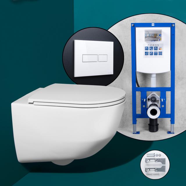 LAUFEN Pro Komplett-SET Wand-WC mit neeos Vorwandelement, Betätigungsplatte mit eckiger Betätigung in weiß