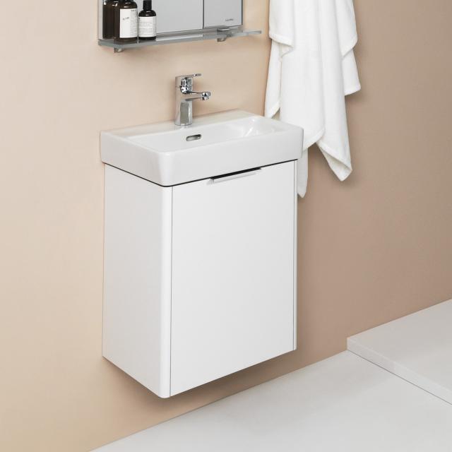 LAUFEN Pro S Handwaschbecken mit Base Waschtischunterschrank mit 1 Tür weiß matt, WT weiß, mit Clean Coat, mit 1 Hahnloch, mit Überlauf