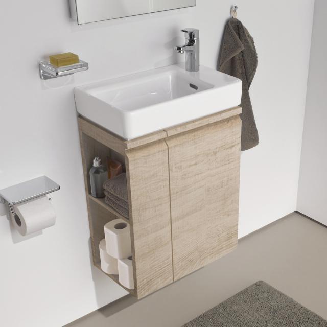 LAUFEN Pro S Handwaschbecken mit Waschtischunterschrank mit 1 Tür eiche hell, WT weiß, mit Clean Coat, mit 1 Hahnloch