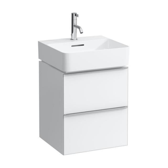 LAUFEN VAL Handwaschbecken mit Space Waschtischunterschrank mit 2 Auszügen Front weiß matt / Korpus weiß matt, WT weiß, mit 1 Hahnloch, mit Überlauf