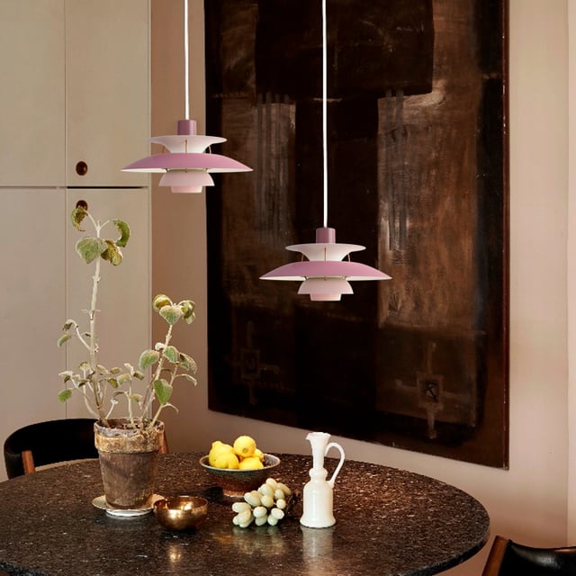 louis poulsen PH 5 pendant light dimmable, antique pink