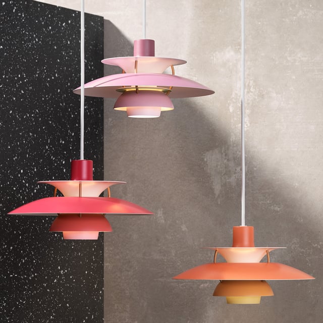 louis poulsen PH 5 pendant light dimmable, antique pink