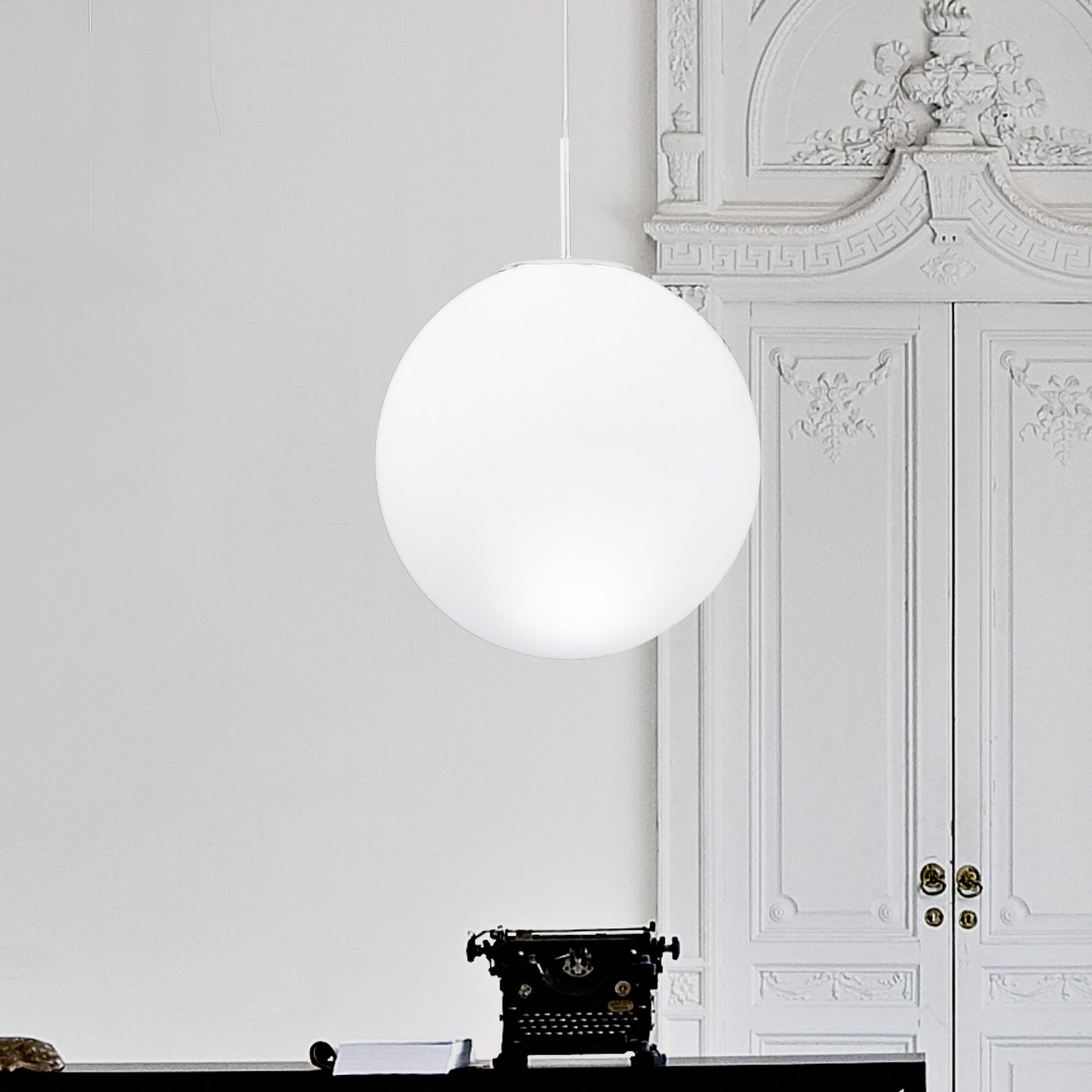 LED Pendellampe Bieno – Mit Opal Glasschirm, E27 Fassung, Höhe 100 Cm, Verstellbare Ringe