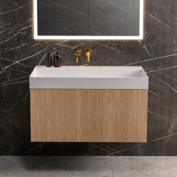 Oak Ribbed Vanity Unit neoro n50 vanity unit W: 100 cm with 1 pull-out compartment, with ...