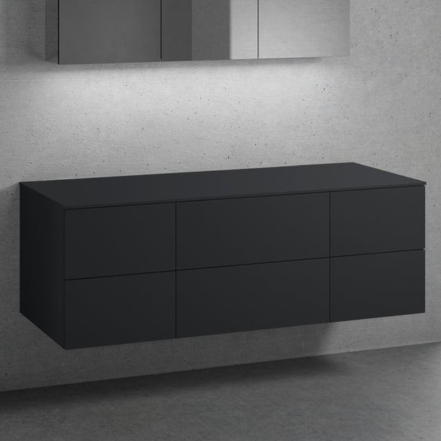 neoro n50 Schrank mit Konsolenplatte B: 140,5 H: 48 T: 51,5 cm, 6 Auszüge schwarz matt - BN0421BBM+2#BN0420BBM+BN0408BM