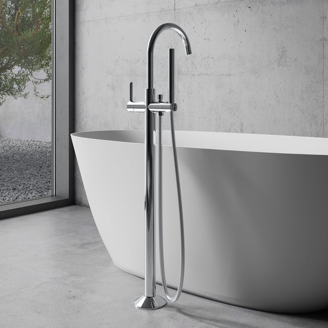 Gotonovo Freistehende Badewannenarmatur – Bodenstehend, Mit Handbrause, Gebürstetes Nickel