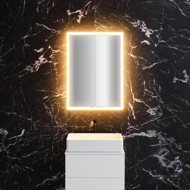 neoro n60 Spiegelschrank B: 60 cm mit 2 Türen, mit umlaufender Beleuchtung