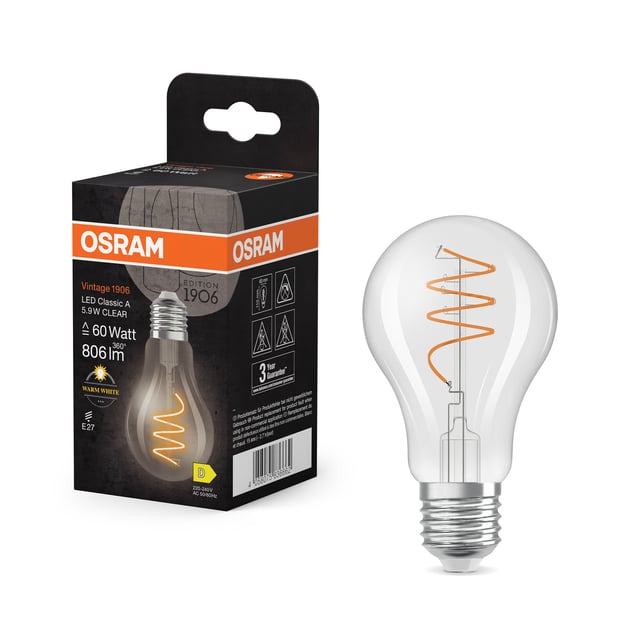 Osram Vintage 1906 LED lamp Classic A 60 E27, 2700 K, 5,9 W clear - 4058075836662