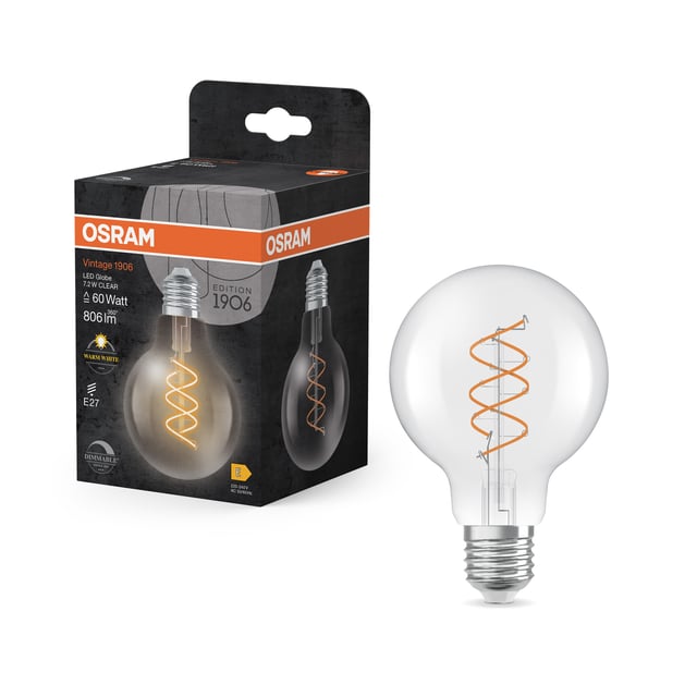 Osram Vintage 1906 LED lamp Globe 80 E27, 2700 K, 7,2 W dimmable, clear - 4058075836808