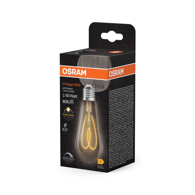 Osram Vintage 1906 LED lamp Edison 60 E27, 2700 K, 7,2 W dimmable, clear - 4058075836969