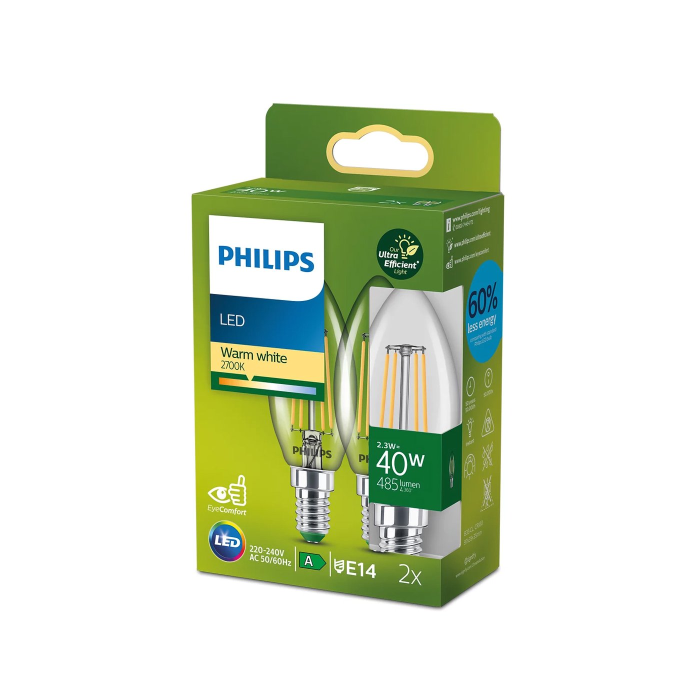 Philips Classic LED-Birne – 40W Ersatz, E14 Sockel, Warmweiß (2700K), 6er-Pack, Energiesparend