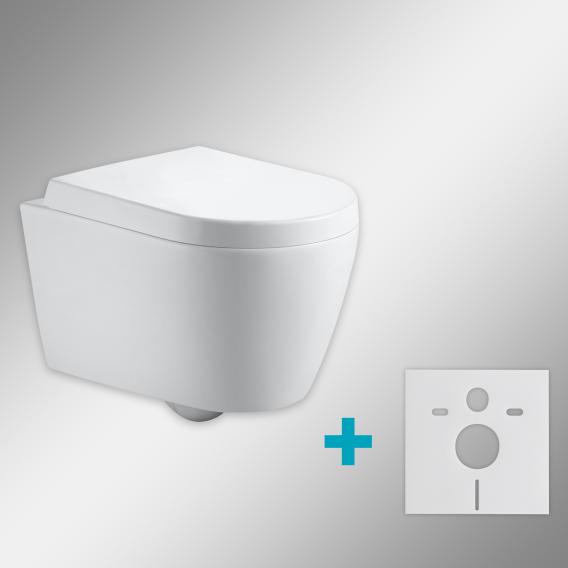 PREMIUM 100 Wand-Tiefspül-WC-SET mit Montagezubehör, spülrandlos, oval, mit WC-Sitz