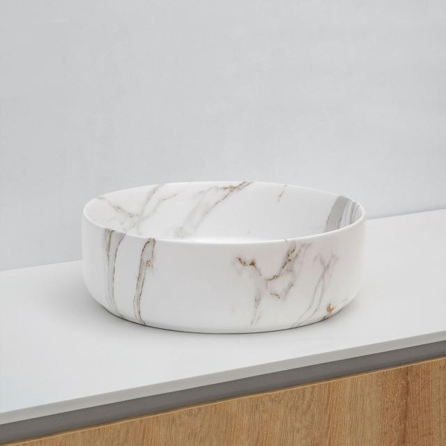 Riho Livit Aufsatzwaschtisch rund weiß matt marmoriert